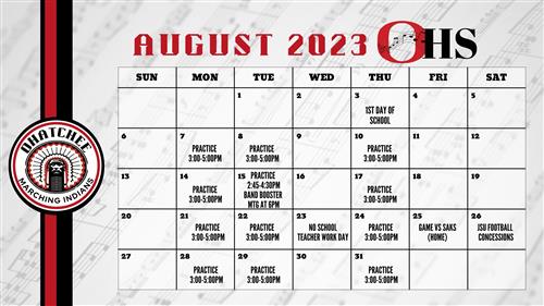 August Band Calendar