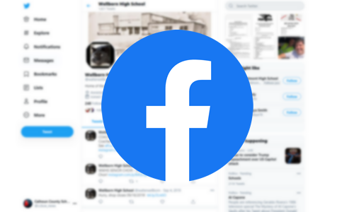 blue Facebook logo over blurred image 